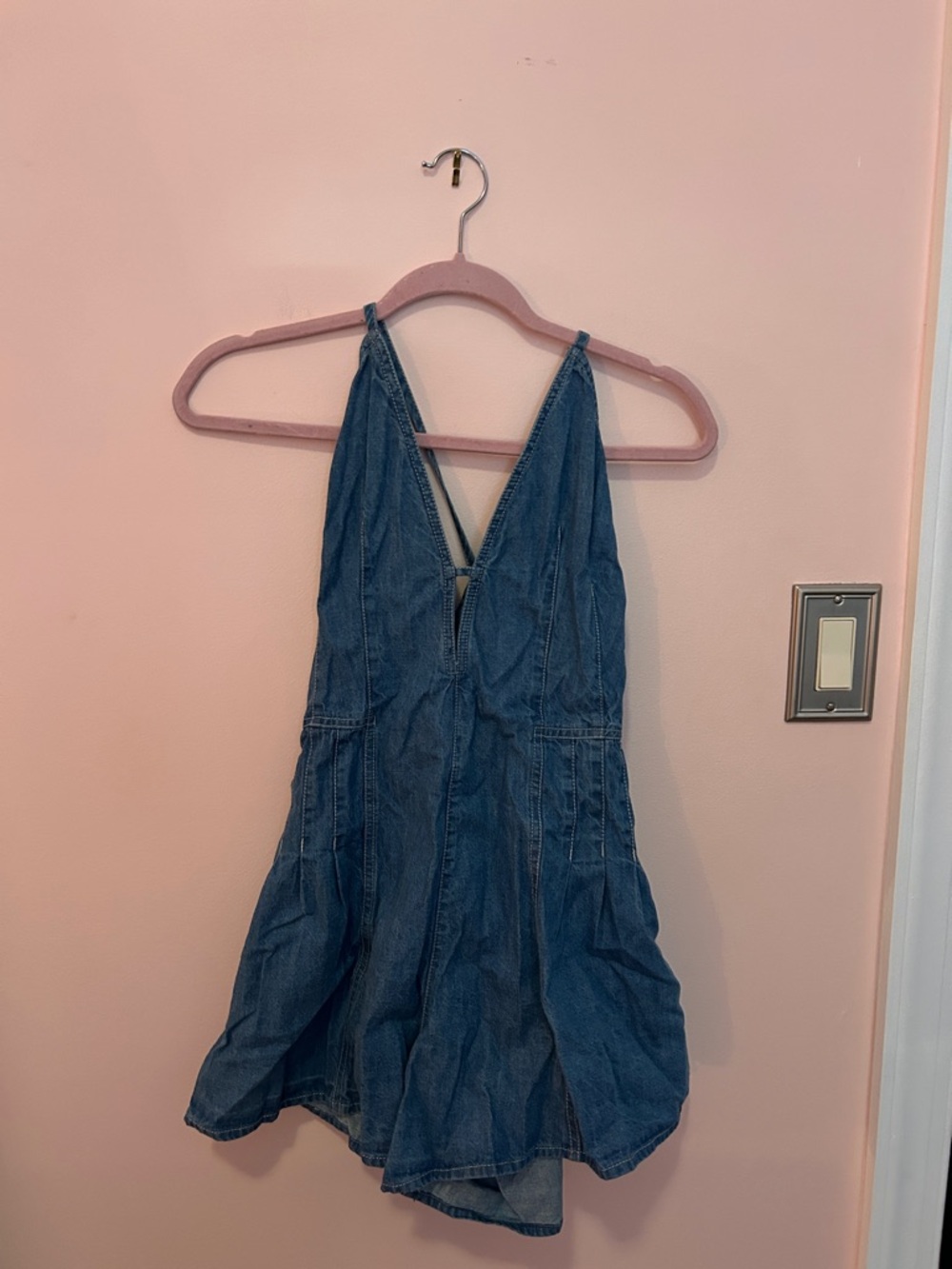 Free People Washed Blue Denim Romper Dress